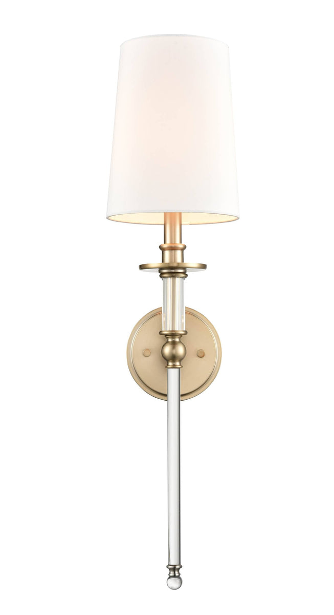 Single Modern Gold Wall Sconce with White Linen Shade