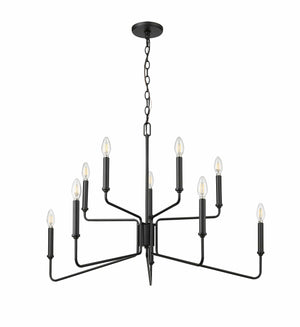 Chandeliers 10 Lamps Raven Chandelier - Matte Black - 36.1in Diameter - E12 Candelabra Base