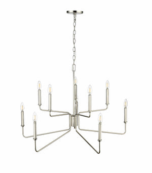 Chandeliers 10 Lamps Raven Chandelier - Polished Nickel - 36.1in Diameter - E12 Candelabra Base