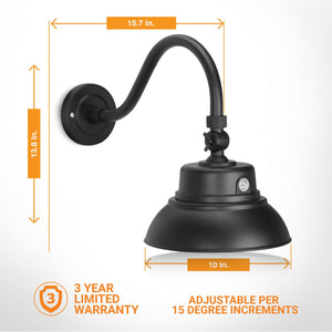 Integrated LED RLM 10in Integrated LED Gooseneck Barn Light Fixture With Adjustable Swivel Head - Photocell - Black