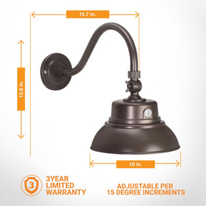 Integrated LED RLM 10in Integrated LED Gooseneck Barn Light Fixture With Adjustable Swivel Head - Photocell - Bronze