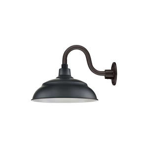 ECO-RLM 14'' Satin Black Aluminum Warehouse Shade With Gooseneck 10'' Long Satin Black Gooseneck Arm