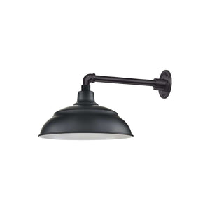 ECO-RLM 14'' Satin Black Aluminum Warehouse Shade With Gooseneck 13'' Long Satin Black Straight Arm