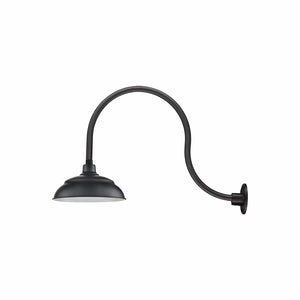 ECO-RLM 14'' Satin Black Aluminum Warehouse Shade With Gooseneck 24'' Long Satin Black Gooseneck Arm