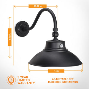 Integrated LED RLM 14in Integrated LED Gooseneck Barn Light Fixture With Adjustable Swivel Head - Photocell - Black - Renewed