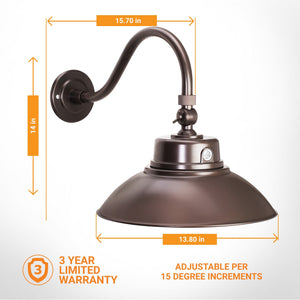 Integrated LED RLM 14in Integrated LED Gooseneck Barn Light Fixture With Adjustable Swivel Head - Photocell - Bronze