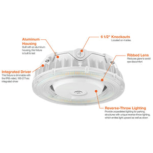 100W LED Round Canopy Light - Wattage and Color Switching - White Finish