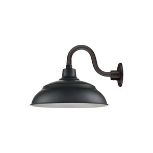 ECO-RLM 17'' Satin Black Aluminum Warehouse Shade With Gooseneck 10'' Long Satin Black Gooseneck Arm