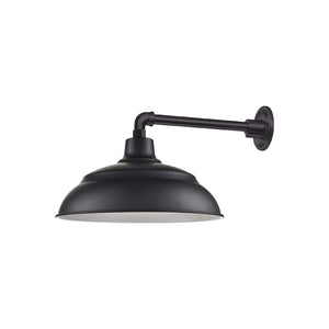 ECO-RLM 17'' Satin Black Aluminum Warehouse Shade With Gooseneck 13'' Long Satin Black Straight Arm