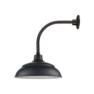 ECO-RLM 17'' Satin Black Aluminum Warehouse Shade With Gooseneck 13'' Long Satin Black Vertical Gooseneck Arm