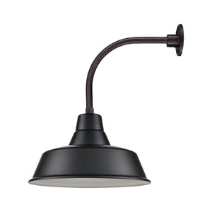 ECO-RLM 17'' Satin Black Classic Warehouse Shade With Gooseneck 13'' Long Satin Black Vertical Gooseneck Arm