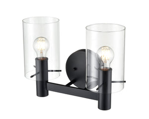 Vanity Fixtures 2 Lamps Apolla Vanity Light - Matte Black - Clear Glass - 15in. Wide