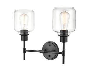 Vanity Fixtures 2 Lamps Asheville Vanity Light - Matte Black - Clear Glass - 17.5in. Wide