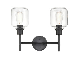 Vanity Fixtures 2 Lamps Asheville Vanity Light - Matte Black - Clear Glass - 17.5in. Wide