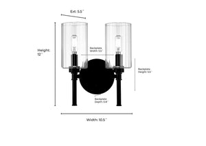 Vanity Fixtures 2 Lamps Chastine Vanity Light - Matte Black - Clear Beveled Glass - 10.5in. Wide