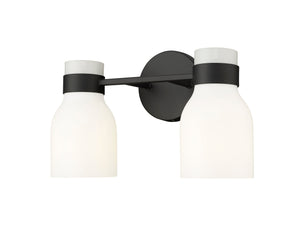 Vanity Fixtures 2 Lamps Corella Vanity Light - Matte Black - Opal Shiny Glass - 14in. Wide