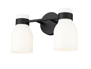 Vanity Fixtures 2 Lamps Corella Vanity Light - Matte Black - Opal Shiny Glass - 14in. Wide