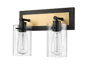 Vanity Fixtures 2 Lamps Gasol Vanity Light - Matte Black & Vintage Brass - Clear Ribbed Glass - 13in. Wide