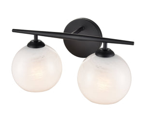 Vanity Fixtures 2 Lamps Kimorra Vanity Light - Matte Black - White Cloud Glass - 15.25in. Wide