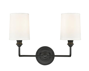 Vanity Fixtures 2 Lamps Leena Vanity Light - Matte Black - White Fabric Shade - 15.25in. Wide