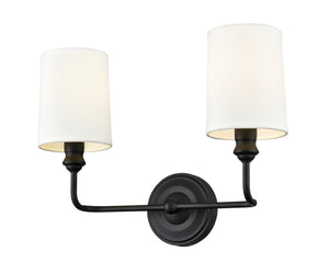 Vanity Fixtures 2 Lamps Leena Vanity Light - Matte Black - White Fabric Shade - 15.25in. Wide