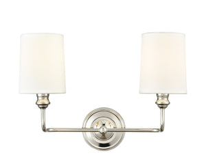 Vanity Fixtures 2 Lamps Leena Vanity Light - Polished Nickel - White Fabric Shade - 15.25in. Wide