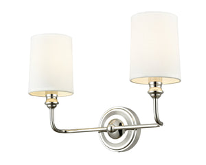 Vanity Fixtures 2 Lamps Leena Vanity Light - Polished Nickel - White Fabric Shade - 15.25in. Wide