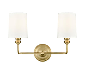 Vanity Fixtures 2 Lamps Leena Vanity Light - Vintage Brass - White Fabric Shade - 15.25in. Wide