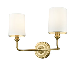 Vanity Fixtures 2 Lamps Leena Vanity Light - Vintage Brass - White Fabric Shade - 15.25in. Wide