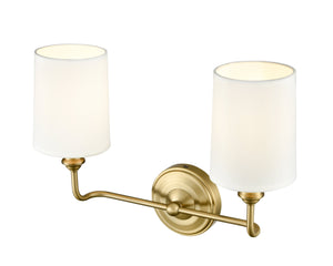 Vanity Fixtures 2 Lamps Leena Vanity Light - Vintage Brass - White Fabric Shade - 15.25in. Wide