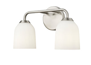 Vanity Fixtures 2 Lamps Norah Vanity Light - Brushed Nickel - Opal Ribbed Glass - 15in. Wide