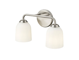 Vanity Fixtures 2 Lamps Norah Vanity Light - Brushed Nickel - Opal Ribbed Glass - 15in. Wide