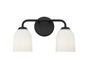 Vanity Fixtures 2 Lamps Norah Vanity Light - Matte Black - Opal Ribbed Glass - 15in. Wide