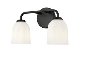 Vanity Fixtures 2 Lamps Norah Vanity Light - Matte Black - Opal Ribbed Glass - 15in. Wide