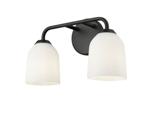 Vanity Fixtures 2 Lamps Norah Vanity Light - Matte Black - Opal Ribbed Glass - 15in. Wide