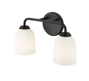 Vanity Fixtures 2 Lamps Norah Vanity Light - Matte Black - Opal Ribbed Glass - 15in. Wide