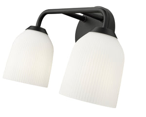 Vanity Fixtures 2 Lamps Norah Vanity Light - Matte Black - Opal Ribbed Glass - 15in. Wide