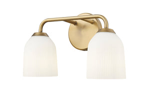 Vanity Fixtures 2 Lamps Norah Vanity Light - Vintage Brass - Opal Ribbed Glass - 15in. Wide