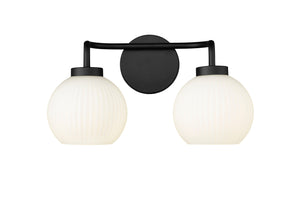 Vanity Fixtures 2 Lamps Oprah Vanity Light - Matte Black - Opal Ribbed Glass - 15in. Wide