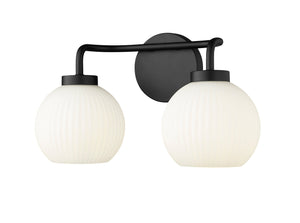 Vanity Fixtures 2 Lamps Oprah Vanity Light - Matte Black - Opal Ribbed Glass - 15in. Wide