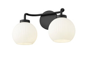 Vanity Fixtures 2 Lamps Oprah Vanity Light - Matte Black - Opal Ribbed Glass - 15in. Wide