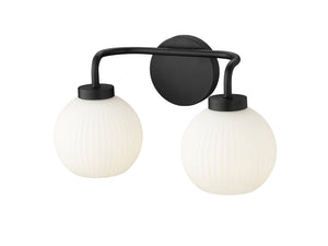 Vanity Fixtures 2 Lamps Oprah Vanity Light - Matte Black - Opal Ribbed Glass - 15in. Wide