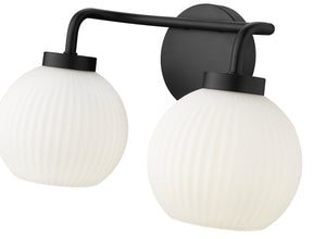 Vanity Fixtures 2 Lamps Oprah Vanity Light - Matte Black - Opal Ribbed Glass - 15in. Wide