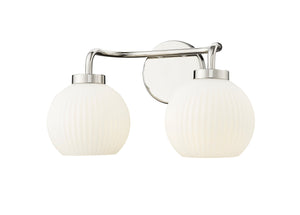 Vanity Fixtures 2 Lamps Oprah Vanity Light - Polished Nickel - Opal Ribbed Glass - 15in. Wide