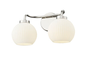 Vanity Fixtures 2 Lamps Oprah Vanity Light - Polished Nickel - Opal Ribbed Glass - 15in. Wide