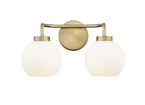 Vanity Fixtures 2 Lamps Oprah Vanity Light - Vintage Brass - Opal Ribbed Glass - 15in. Wide