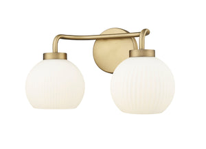 Vanity Fixtures 2 Lamps Oprah Vanity Light - Vintage Brass - Opal Ribbed Glass - 15in. Wide