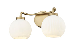 Vanity Fixtures 2 Lamps Oprah Vanity Light - Vintage Brass - Opal Ribbed Glass - 15in. Wide