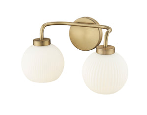 Vanity Fixtures 2 Lamps Oprah Vanity Light - Vintage Brass - Opal Ribbed Glass - 15in. Wide