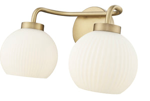 Vanity Fixtures 2 Lamps Oprah Vanity Light - Vintage Brass - Opal Ribbed Glass - 15in. Wide